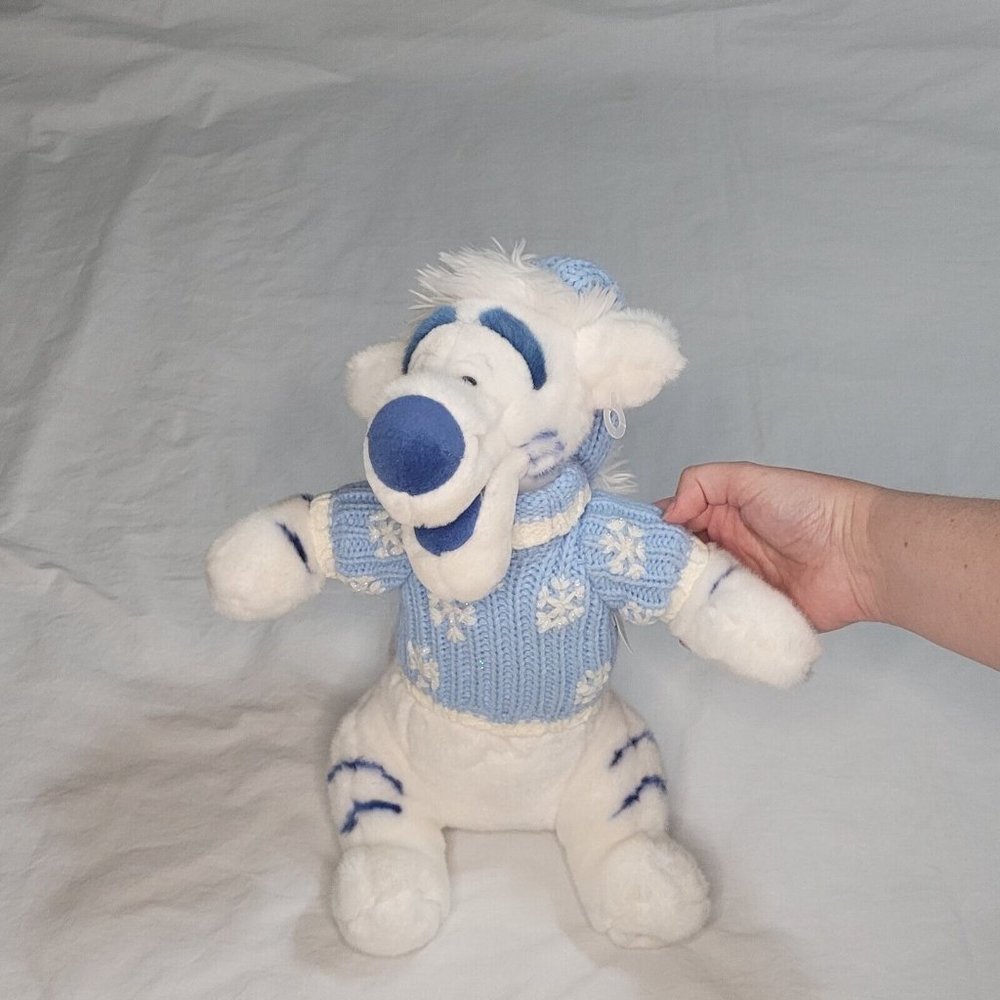DISNEY STORE Exclusive TIGGER IN BLUE SWEATER WHITE 14" PLUSH Has Tags - Picture 2 of 8